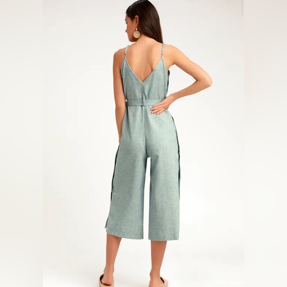 Blume Dusty Blue Button-Up Culotte Jumpsuit. NEVER WORN - Picture 2 of 7